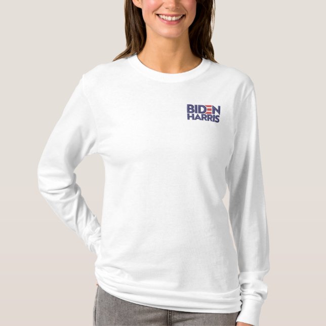Biden Harris Embroidered Long Sleeve T-Shirt (Front)