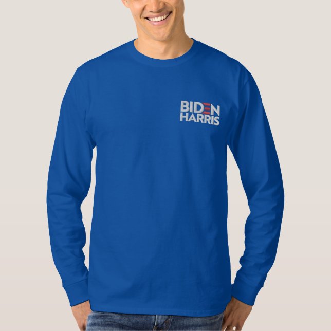 Biden Harris Embroidered Long Sleeve T-Shirt (Front)
