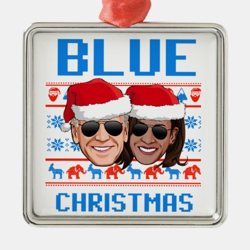 BIDEN HARRIS Have a Blue Christmas Card Metal Ornament