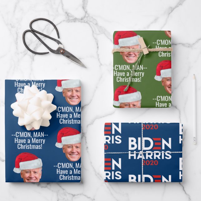 Biden Harris - Joe Santa Hat - C'mon Man Wrapping Paper Sheets (Front)