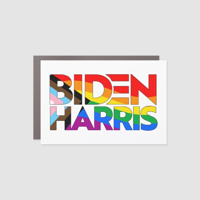 Biden Harris LGBTQ+ Progress Pride Car Magnet (Front)
