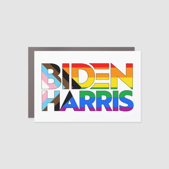 Biden Harris LGBTQ+ Progress Pride Car Magnet (Front)