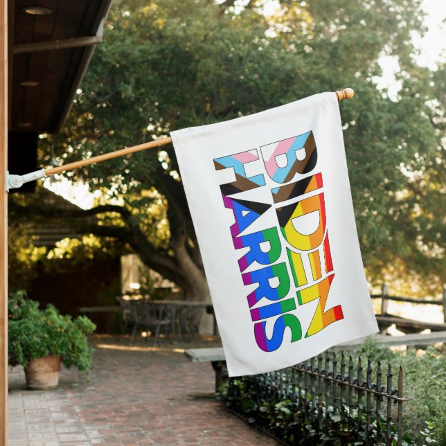 Biden Harris LGBTQ+ Progress Pride House Flag (In SItu)