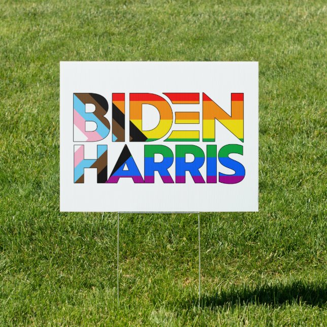 Biden Harris LGBTQ+ Progress Pride Sign (Insitu)