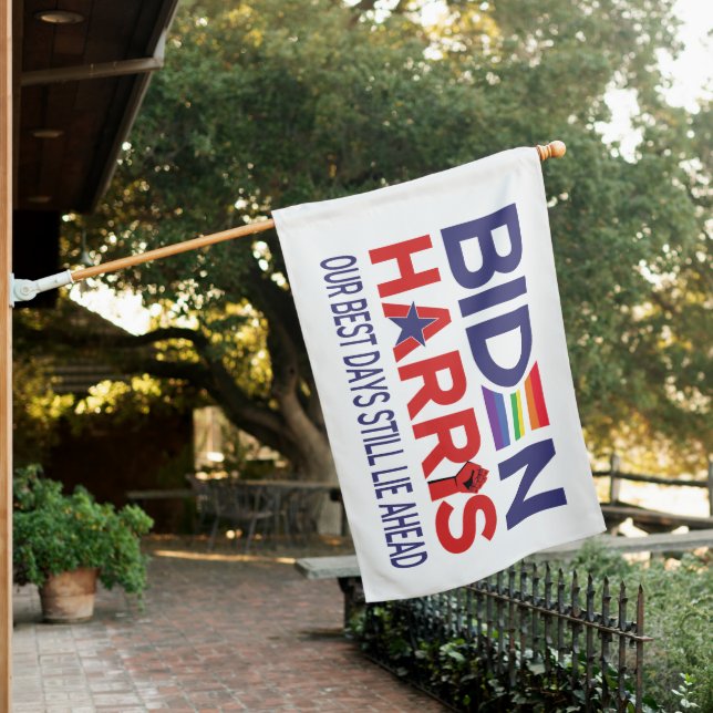Biden Harris Our Best Days Still Lie Ahead Rainbow House Flag (In SItu)