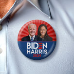 Biden Harris Photo - 2024 star - Red White Blue Button<br><div class="desc">A design for those Democrats and people who love a modern design. This features both Joe Biden and Kamala Harris photos - red, white and blue with traditional stars. This is a simple design that is bold and can be read easily. A modern, minimal design featuring Biden for President and...</div>