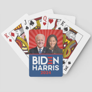 Biden Harris Photo - 2024 star - Red White Blue Poker Cards
