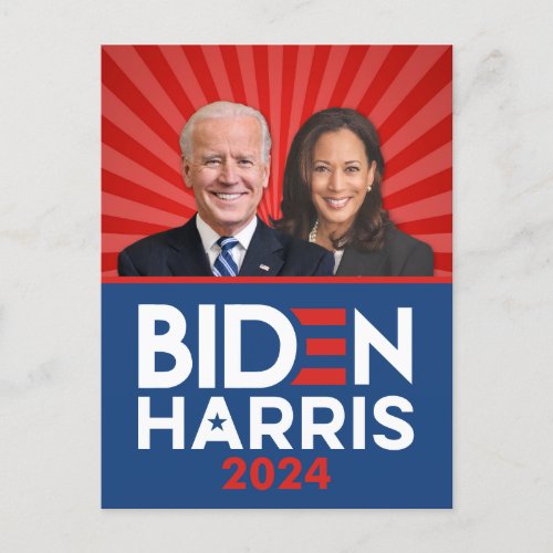 Biden Harris Photo _ 2024 star _ Red White Blue Postcard