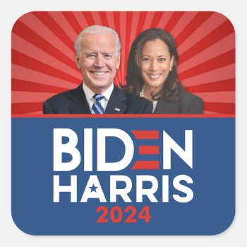 Biden Harris Photo - 2024 Star - Red White Blue Square Sticker by theNextElection at Zazzle