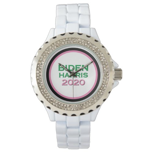 BIDEN HARRIS Pink and Green Rhinestone Accent Watch