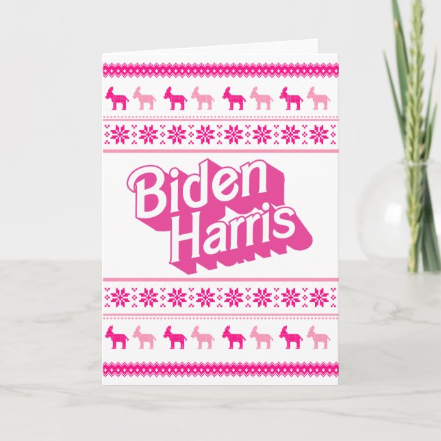 Biden Harris Pink Christmas Sweater Card (Front)