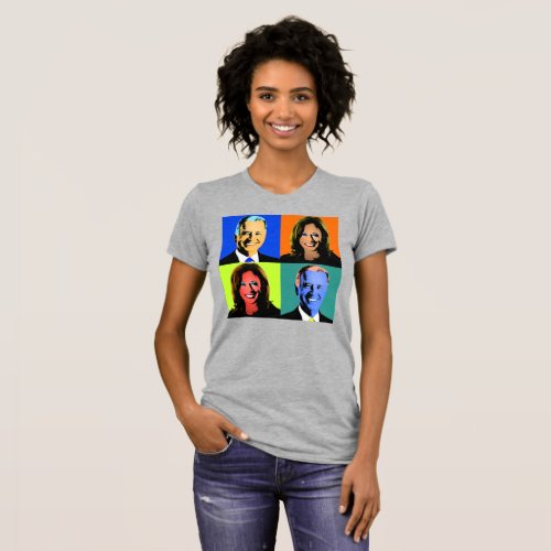 Biden Harris Pop Art Blue Orange Neon Green T_Shirt