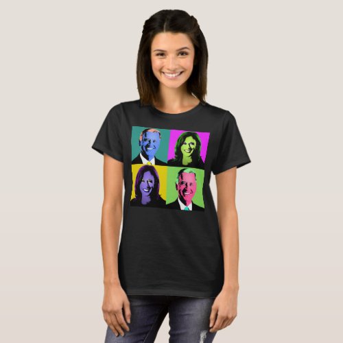 Biden Harris Pop Art Green Pink Yellow Neon T_Shirt