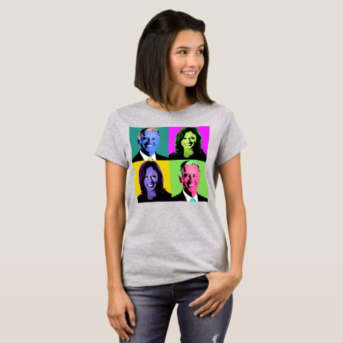 Biden Harris Pop Art Green Pink Yellow Neon T_Shirt