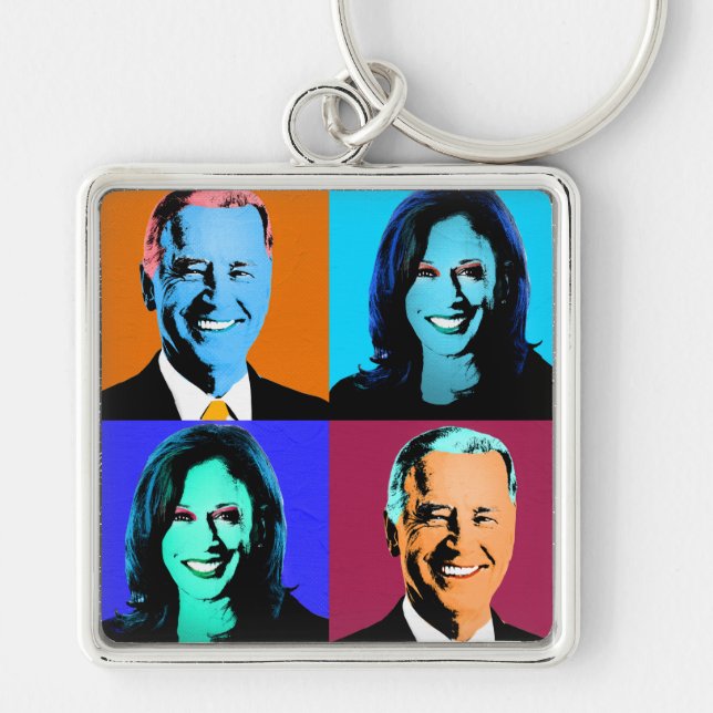 Biden Harris Pop Art (Orange, Blue, Purple, Red) Keychain (Front)