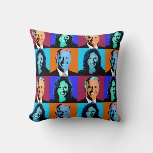 Biden Harris Pop Art Orange Blue Purple Red Throw Pillow