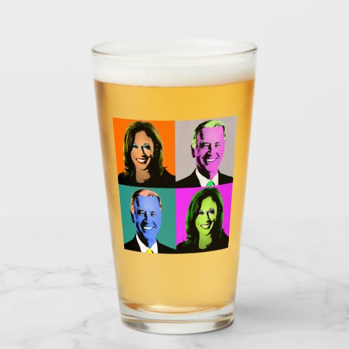 Biden Harris Pop Art Orange Grey Blue Pink Glass