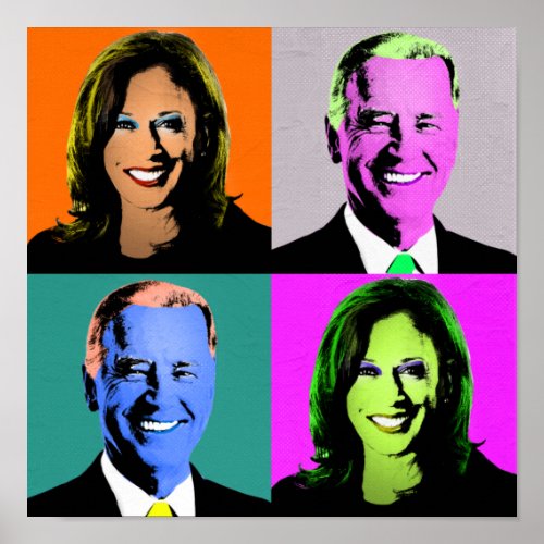 Biden Harris Pop Art Orange Grey Blue Pink Poster