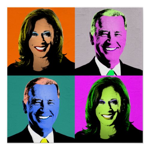 Biden Harris Pop Art Orange Grey Blue Pink Poster