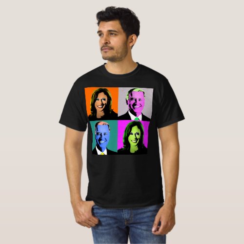 Biden Harris Pop Art Orange Grey Blue Pink T_Shirt