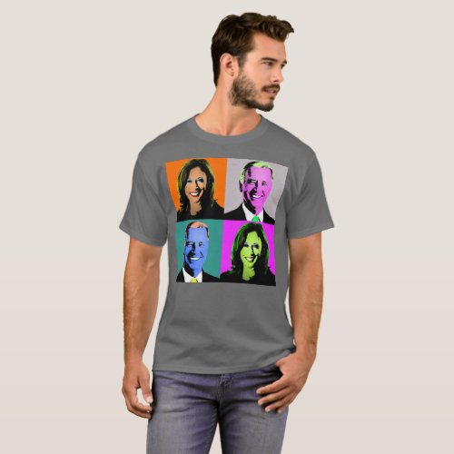 Biden Harris Pop Art Orange Grey Blue Pink T_Shirt