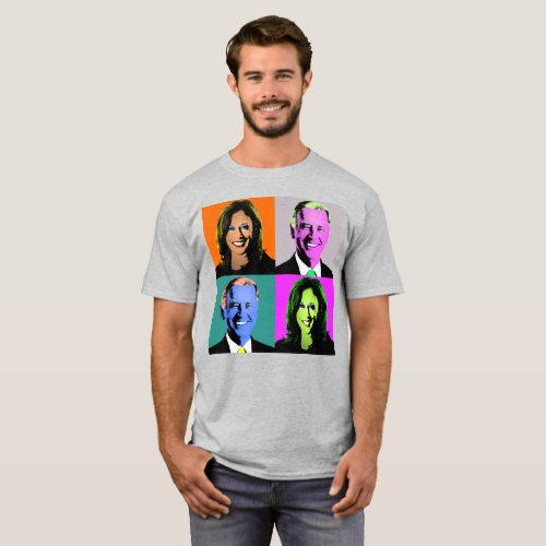 Biden Harris Pop Art Orange Grey Blue Pink T_Shirt