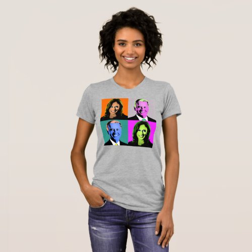 Biden Harris Pop Art Orange Grey Blue Pink T_Shirt