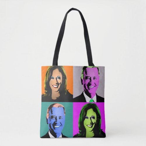 Biden Harris Pop Art Orange Grey Blue Pink Tote Bag