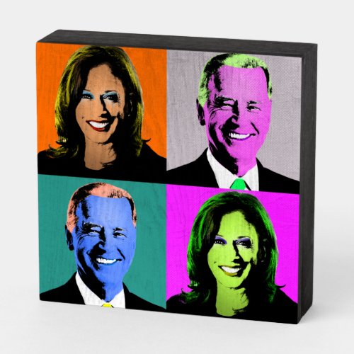 Biden Harris Pop Art Orange Grey Blue Pink Wooden Box Sign