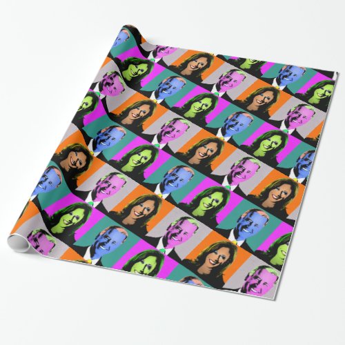 Biden Harris Pop Art Orange Grey Blue Pink Wrapping Paper