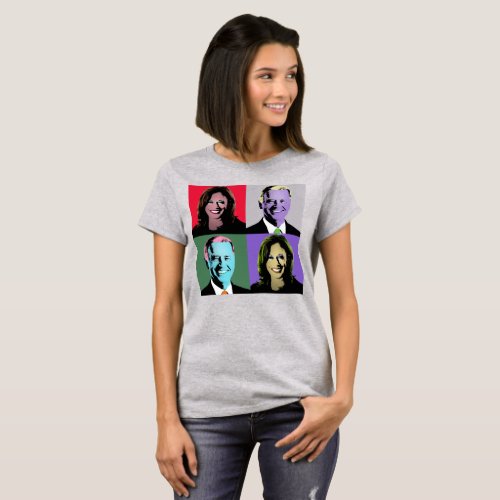 Biden Harris Pop Art Red Grey Green Purple T_Shirt