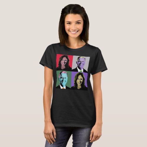 Biden Harris Pop Art Red Grey Green Purple T_Shirt