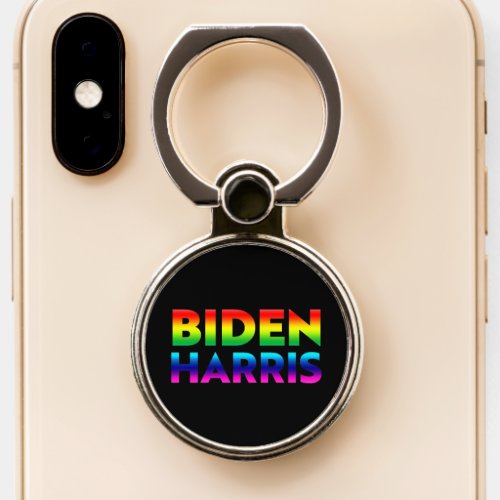 Biden Harris pride lgbtq lgbt rainbow black Phone Ring Stand