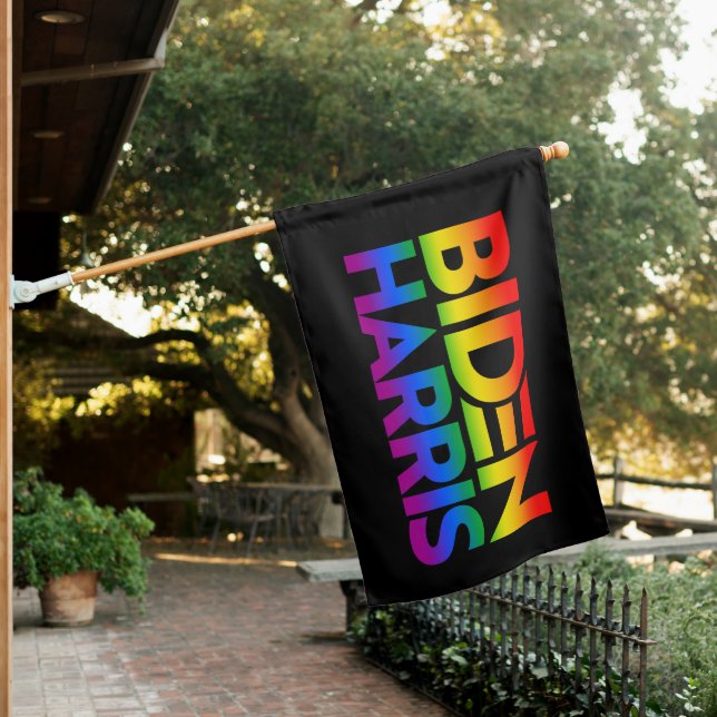 Biden Harris Pride Rainbow House Flag (In SItu)