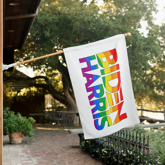 Biden Harris Pride Rainbow House Flag (In SItu)