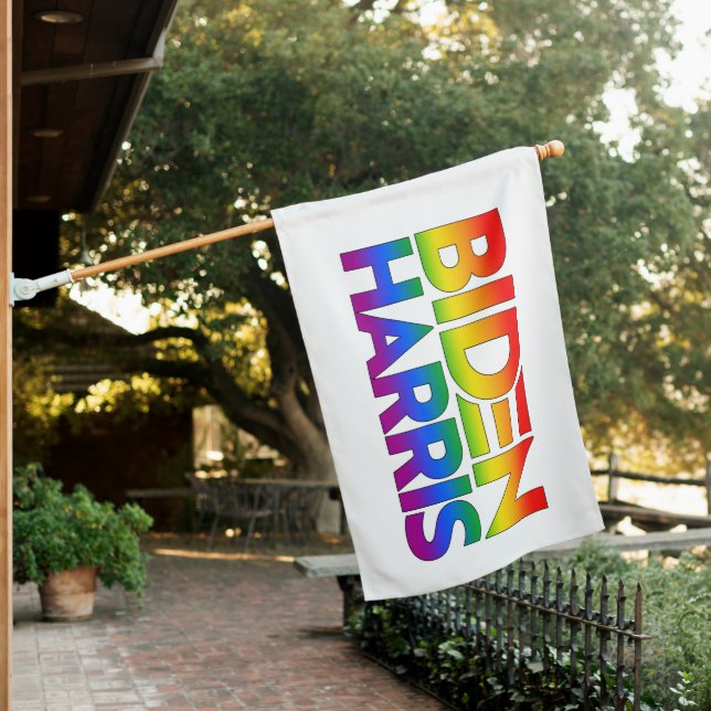 Biden Harris Pride Rainbow House Flag (In SItu)