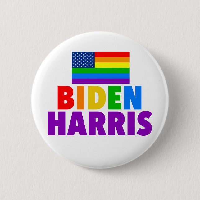 Biden Harris Rainbow American Flag Gay Pride Button (Front)