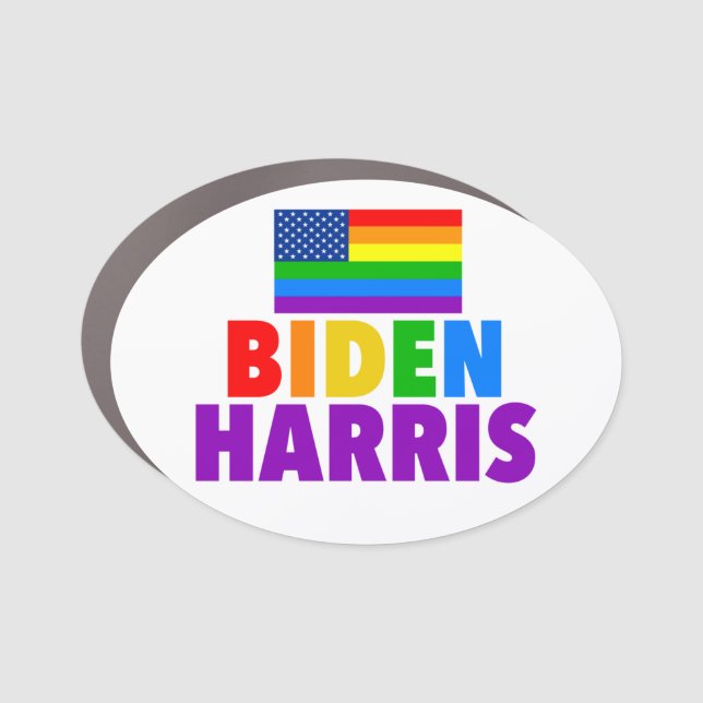 Biden Harris Rainbow American Flag Gay Pride Car Magnet (Front)