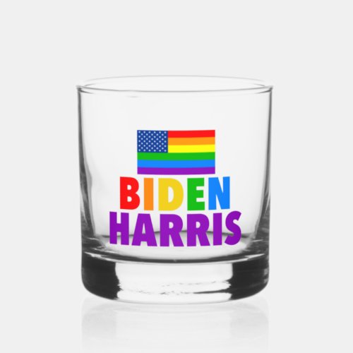 Biden Harris Rainbow American Flag Gay Pride Whiskey Glass
