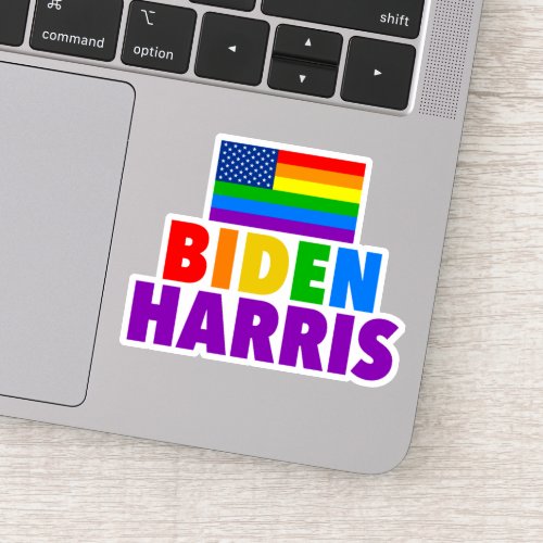 Biden Harris Rainbow American Flag Laptop Sticker