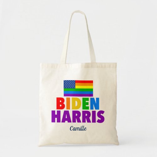 Biden Harris Rainbow American Flag LGBT Custom Tote Bag