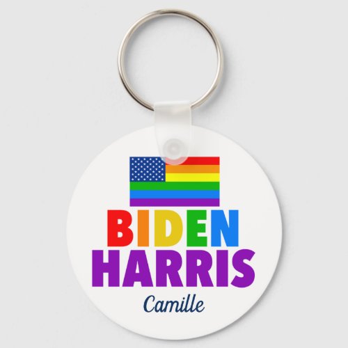Biden Harris Rainbow American Flag LGBTQ Custom Keychain