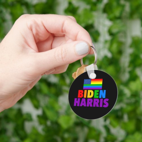Biden Harris Rainbow American Flag LGBTQ Keychain