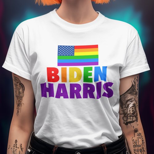 Biden Harris Rainbow American Flag Womens T_Shirt