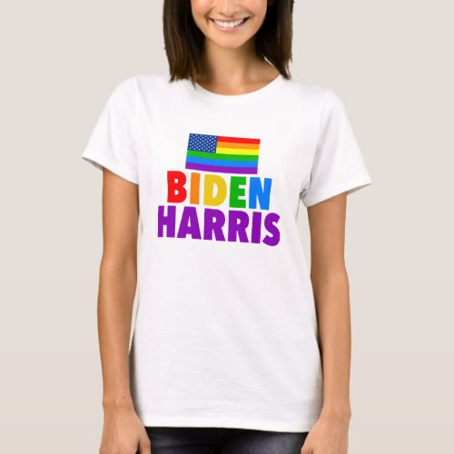 Biden Harris Rainbow American Flag Womens T_Shirt