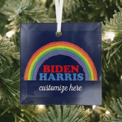 Biden Harris Rainbow Beautiful Political Christmas Glass Ornament