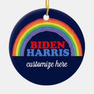 Biden Harris Rainbow Custom Democrat Christmas Ceramic Ornament