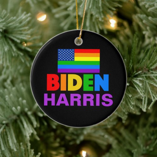 Biden Harris Rainbow Gay Pride Political Christmas Ceramic Ornament