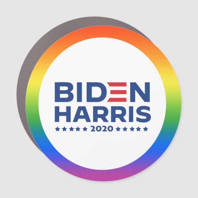 BIDEN HARRIS Rainbow Pride Button Car Magnet (Front)