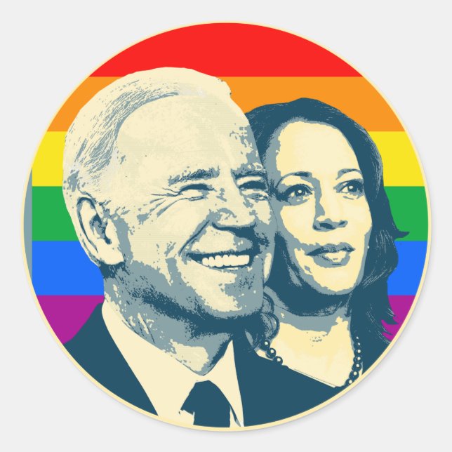 Biden Harris Rainbow Pride Classic Round Sticker (Front)